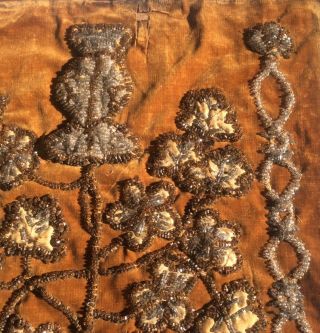 Antique 18th c Metallic Thread Silver & Velvet Stumpwork Embroidery,  very fine 5