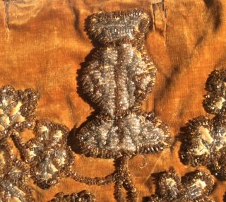 Antique 18th c Metallic Thread Silver & Velvet Stumpwork Embroidery,  very fine 7
