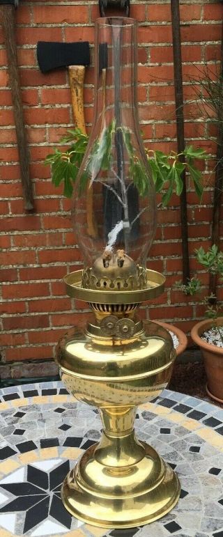 Vintage Brass Duplex Oil Lamp With Chimney.