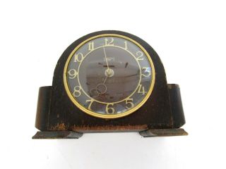 Vintage Smiths 8 Day Mantle Desk Clock Glass Face Wood Casing Made In England