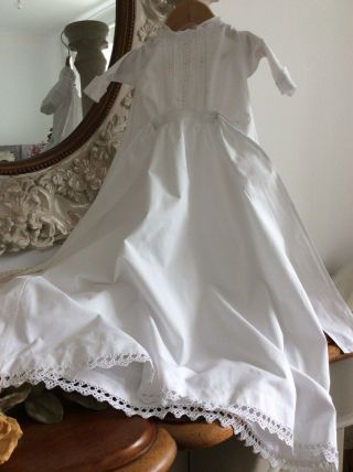 Antique French Baby Christening Gown White Cotton Broderie Lace Ties To Back