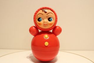 Vintage Early Ussr Russia Celluloid Roly - Poly Ding Doll Nevalyashka 21 Sm Toy