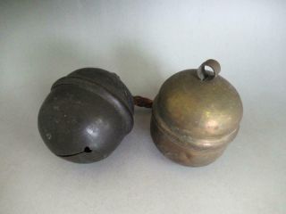 Japanese Old Copper Bell Suzu 2set/ Shinto Shrine/ Middle Size/ 8885