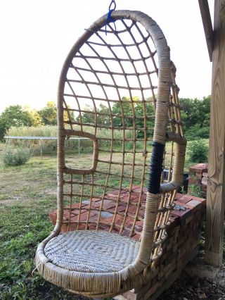 Vintage Rattan Wicker Mid Century Mcm Modern Egg Swing Hanging Chair Will Ship