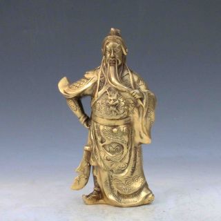 Chinese Brass Handwork Carved Guanyu Statue Qing Dynasty