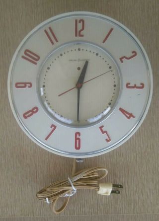Vintage General Electric Model 2h2g Red White Retro Kitchen Wall Clock
