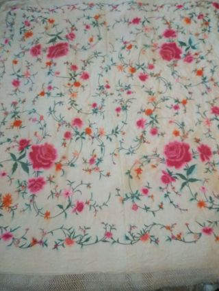 Antique Hand - Embroidered Double Sided Piano Shawl