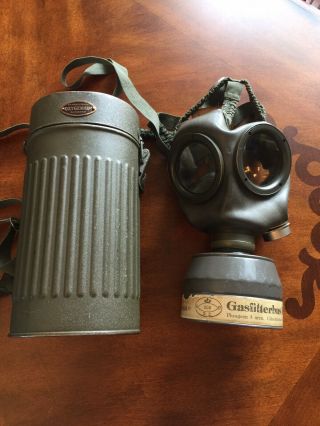 Minty German Ww2 Wwii Luftschutz Civil Gas Mask & Canister Draeger