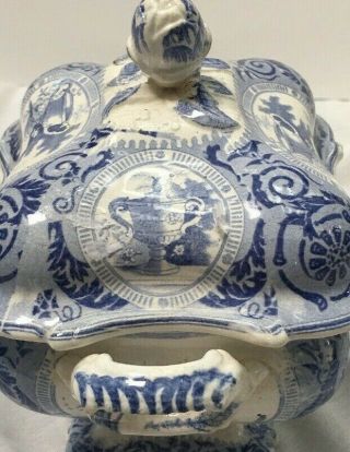 Antique Blue & White Soup Tureen With Lid 5