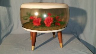 Vintage Mid Century Modern Inflatable Vinyl Foot Stool / Ottoman w/ Roses 3