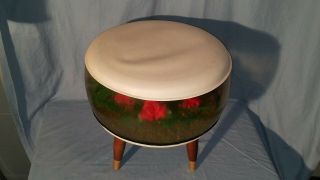 Vintage Mid Century Modern Inflatable Vinyl Foot Stool / Ottoman w/ Roses 6