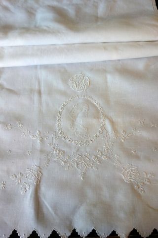 Antique Linens - - Lovely Appenzell Tea Towel W/lady In Classical Dress