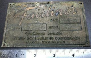 Rare 1959 Fairliner Boat Nameplate Tag Serial 5985 Model 26 Brass Nautical Oem