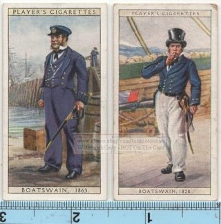 2 Uniforms Worn By Boatswains In British Royal Navy 1800s 1930s Ad Trade Cards