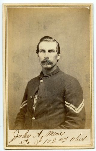 Signed Cdv John Moore 102nd Ohio Infantry