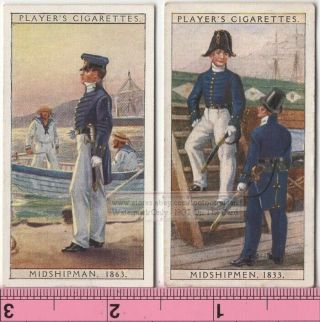 2 Uniforms Worn By Midshipmen In British Royal Navy 1800s 1930s Ad Trade Cards