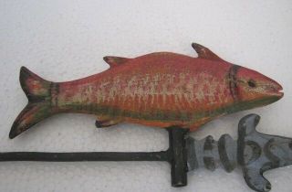 Old iron fish weather vane embossed Full body weathervane. 3