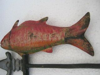 Old iron fish weather vane embossed Full body weathervane. 7
