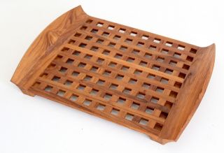 Dansk Vtg Mid Century Danish Modern Teak Wood Lattice Serving Tray Trivet Ihq