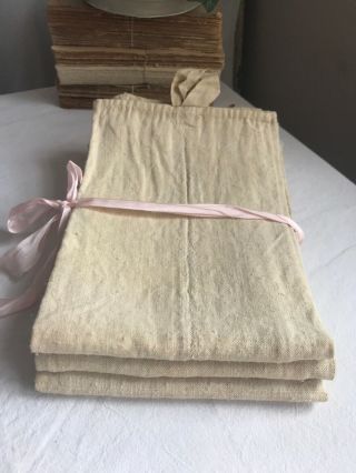 Antique Hemp & Linen Tea Towels 19c Ecru French Dishcloths 3pc Rustic Farmhouse