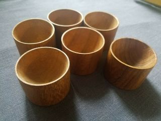 Six Vintage Teak Made In Denmark Tiny Bowls For Dip Salt Sushi Egg Cups