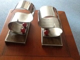 Art Deco S Shaped Chrome & Ruby Catalin Bookends On Weighted Base