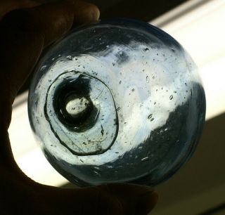 Authentic Japanese Glass Fishing Float Colbal Blue Swirl 3 1/2 