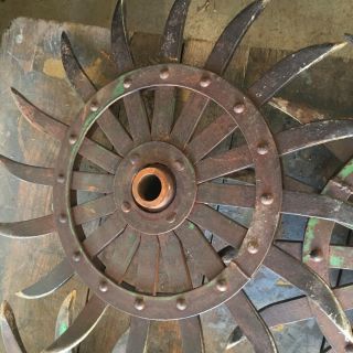 Vintage Metal John Deere Green Rotary Hoe Cultivator Wheel - Lower Grade
