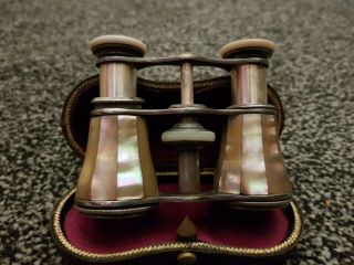 Victorian Silver Plated & Mop Opera Glasses In Case,  C1890s,  N/r