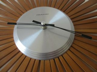 Sterling Noble Sunburst Starburst Atomic Mid Century Modern Wall Clock Teak Wood 2