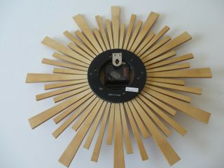 Sterling Noble Sunburst Starburst Atomic Mid Century Modern Wall Clock Teak Wood 6