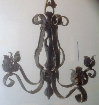 Vintage Spanish Revival Gothic French Country Cast 5 Light Chandelier