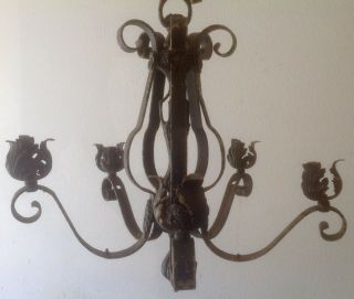 VINTAGE SPANISH REVIVAL GOTHIC FRENCH COUNTRY CAST 5 LIGHT CHANDELIER 5