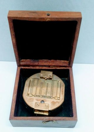 Vintage Style Natural Sine Stanley London Brass Compass Wooden Box