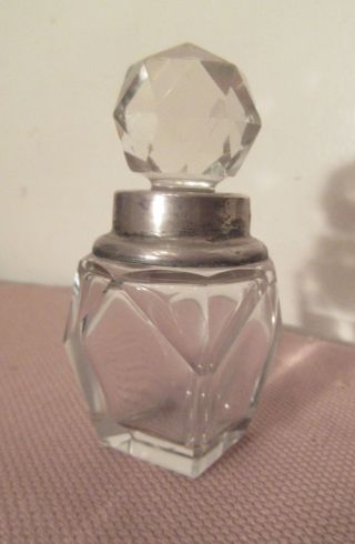 Antique Sterling Silver Cut Crystal Perfume Scent Bottle Jar Ink London English