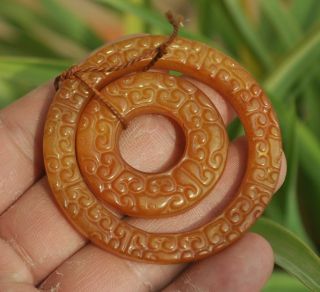 Chinese Ancient Old Hard Jade Hand - Carved Pendant Necklace Ping An M02