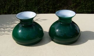 A Green Cased Glass Vesta/student Oil Lamp Shades 5 3/8 " 13.  6cm Fitter