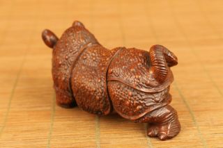 Antiques old boxwood rhinoceros statue figue netsuke gift table home decoration 4