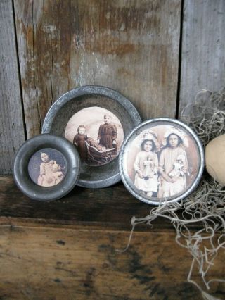 3 Antique Tin Toy Baking Pans Old Photo Prints Girls W Dolls