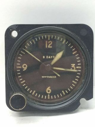 Wittnauer 8 Day Cockpit Clock Aircraft Black Dial Vintage
