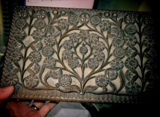 Antique Art Nouveau Large Hand Carved Wooden Workbox Raised Carved Sunflowers 3