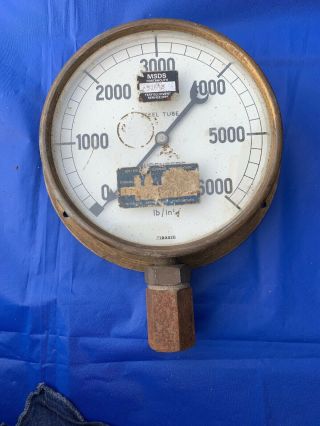 Vintage Brass Pressure Gauge 6” Face - Up To 6000 Lb/in2 - Made By Budenberg