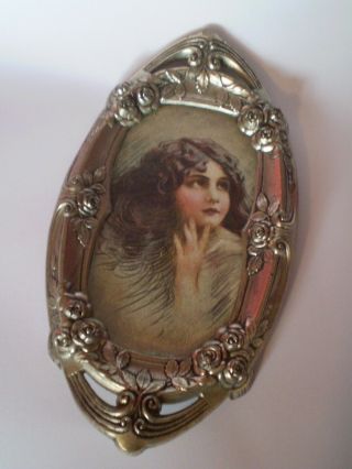 Stunning French Art Nouveau Metal Picture Frame,  With Pretty Girl Picture