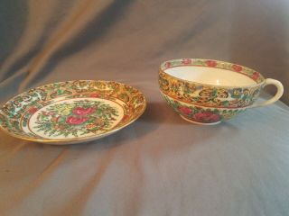 Antique Chinese Rose Medallion Canton Tea Cup & Saucer 2