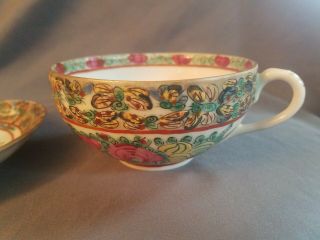 Antique Chinese Rose Medallion Canton Tea Cup & Saucer 2 3