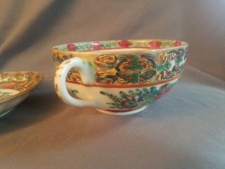 Antique Chinese Rose Medallion Canton Tea Cup & Saucer 2 4