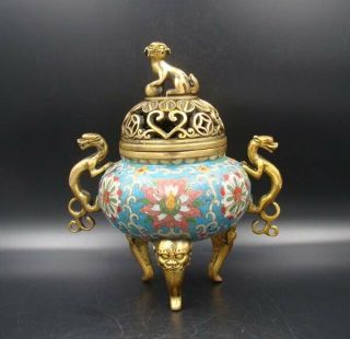 Collectible Handmade Carving Brass Cloisonne Enamel Incense Burners 8.  26 "