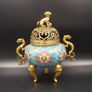 Collectible Handmade Carving Brass Cloisonne Enamel Incense Burners 8.  26 