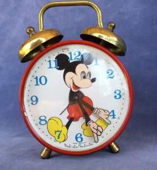 Vintage Mickey Mouse Alarm Clock Animated Googly Eyes W.  Germany Walt Disney