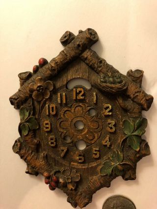 Vintage Miniature Lux Keebler Clock Face Syroco Wood Part 4 7/8 X 3 3/4”